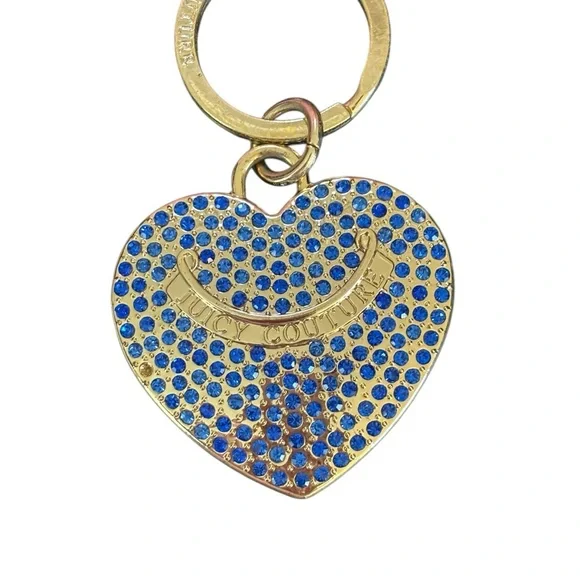 Juicy Couture rare Gold & Royal Blue Heart shape Key chain Holder keychain bling - Picture 6 of 7